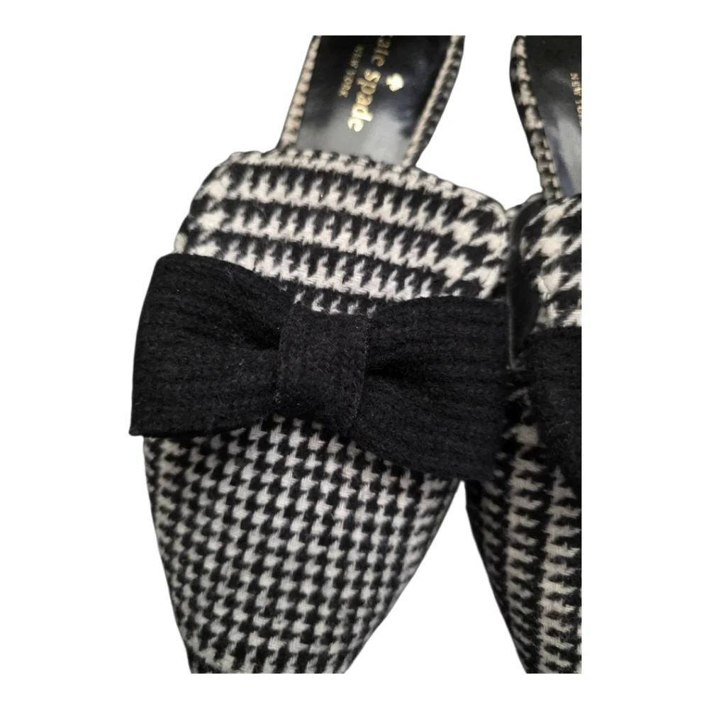 KATE SPADE Karin Houndstooth Black & White Bow‎ Pointed Toe Slip-Ons Mules - 9M